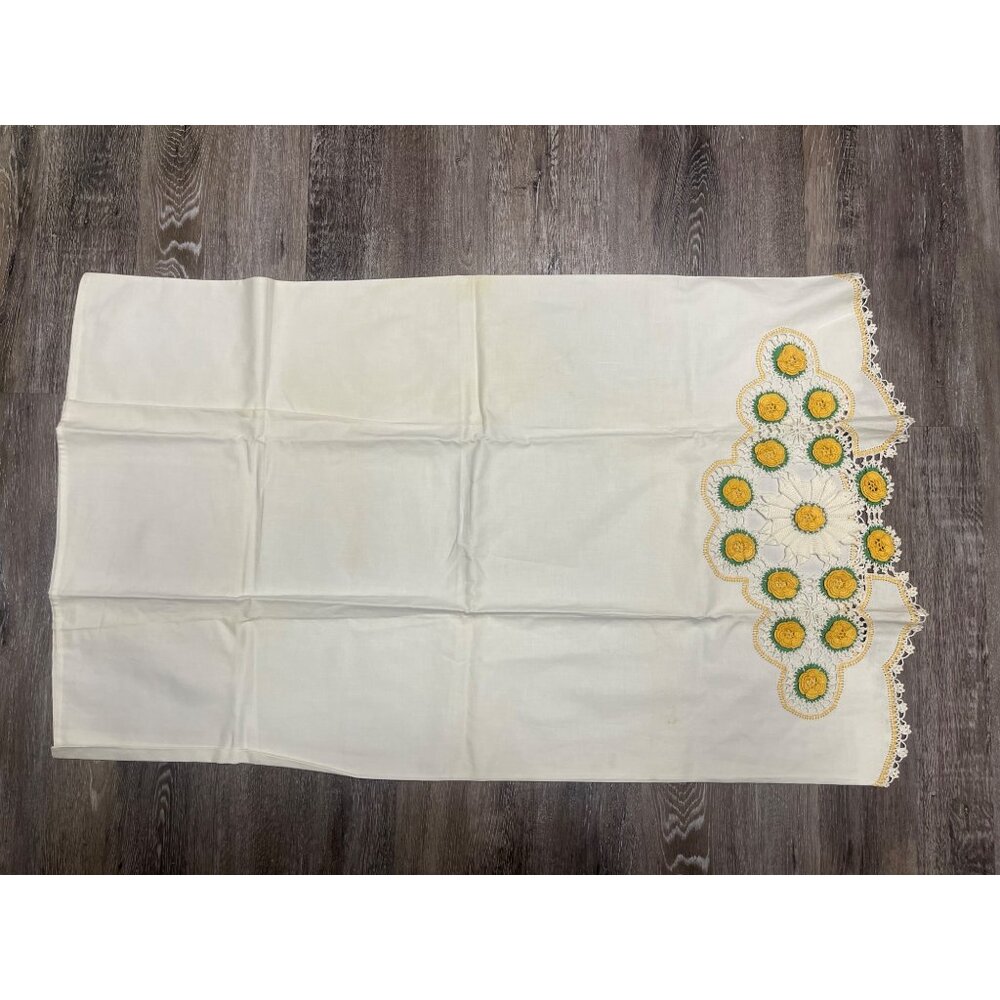 Set of Handmade Embroidered Yellow Flower Pillowcases King Size